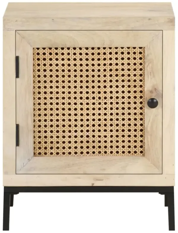 vidaXL Bedside Cabinet 15.7"x11.8"x19.7" Solid Mango Wood and Natural Cane