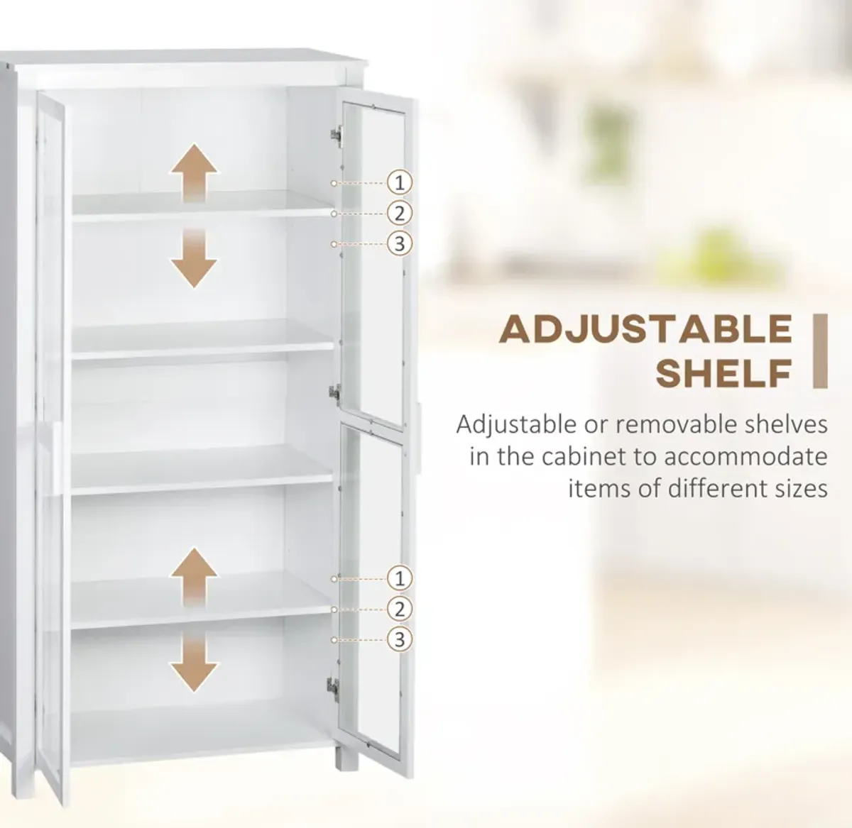 Modern Kitchen Pantry, 5-tier Storage Cabinet w/ Adjustable Shelves, White