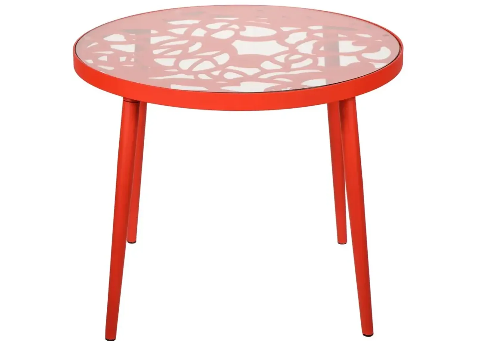 LeisureMod Devon Tree Design Glass Top Aluminum Base Indoor Outdoor End Table