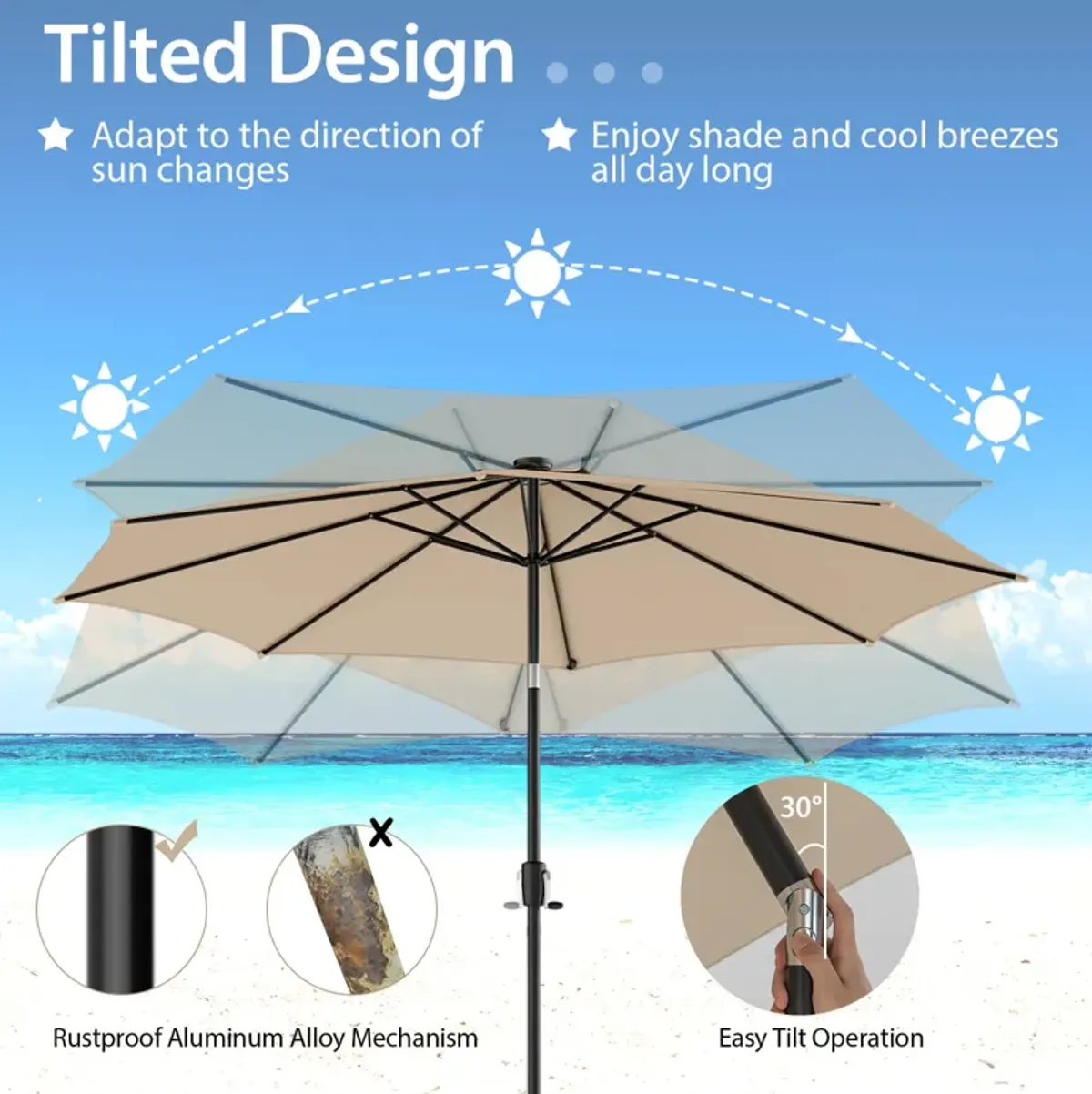 10-Foot Patio Umbrella with 112 Solar LED Lights and Crank Handle