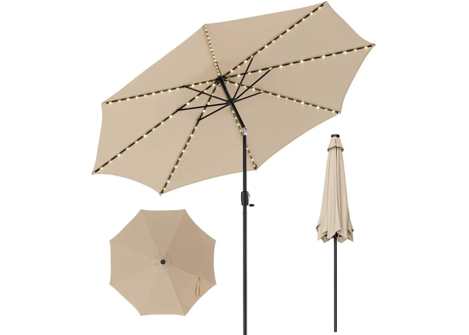 10-Foot Patio Umbrella with 112 Solar LED Lights and Crank Handle