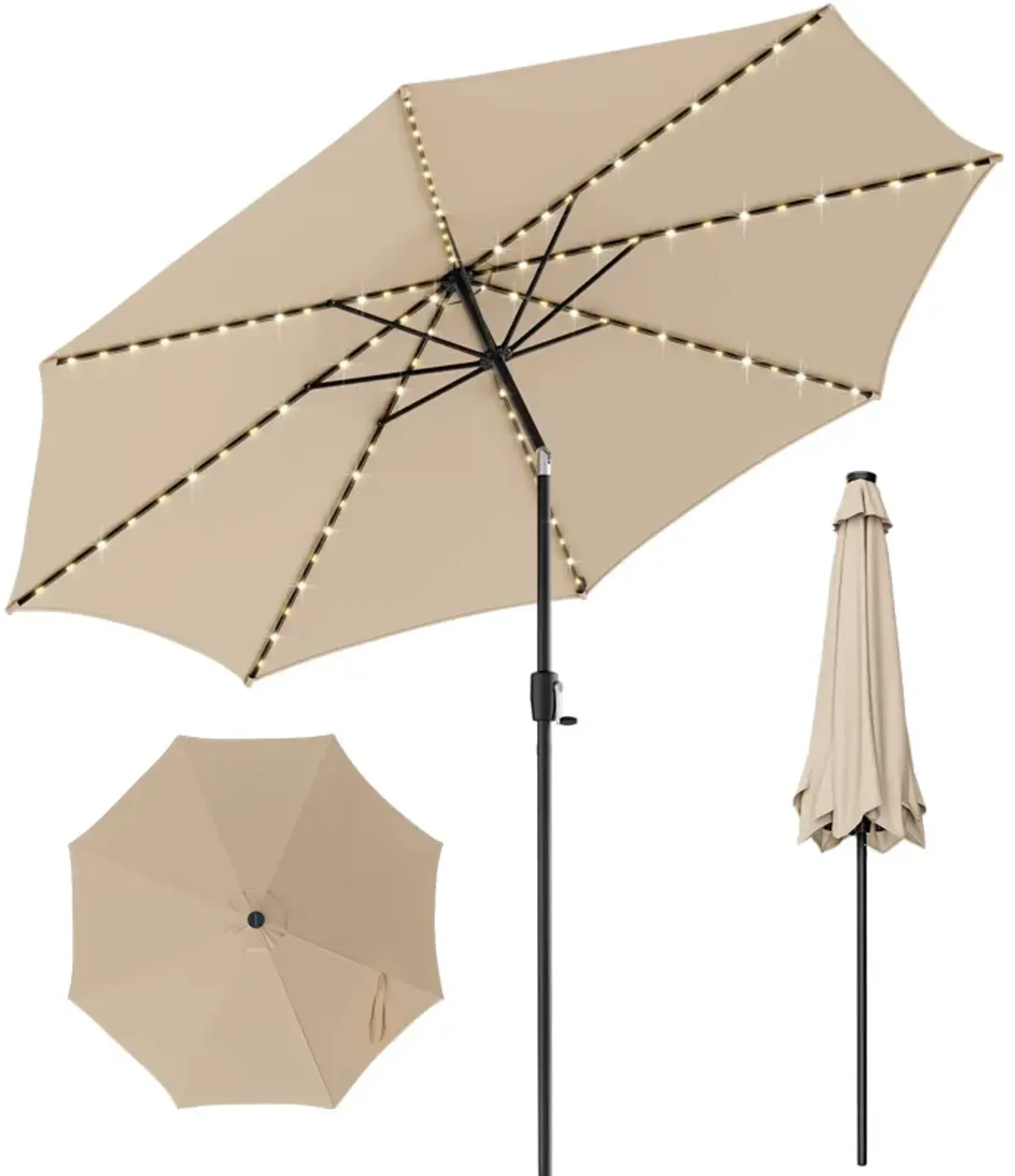 10-Foot Patio Umbrella with 112 Solar LED Lights and Crank Handle