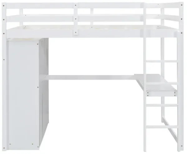 Merax Modern Loft Bed with Built-in Wardrobe and Desk