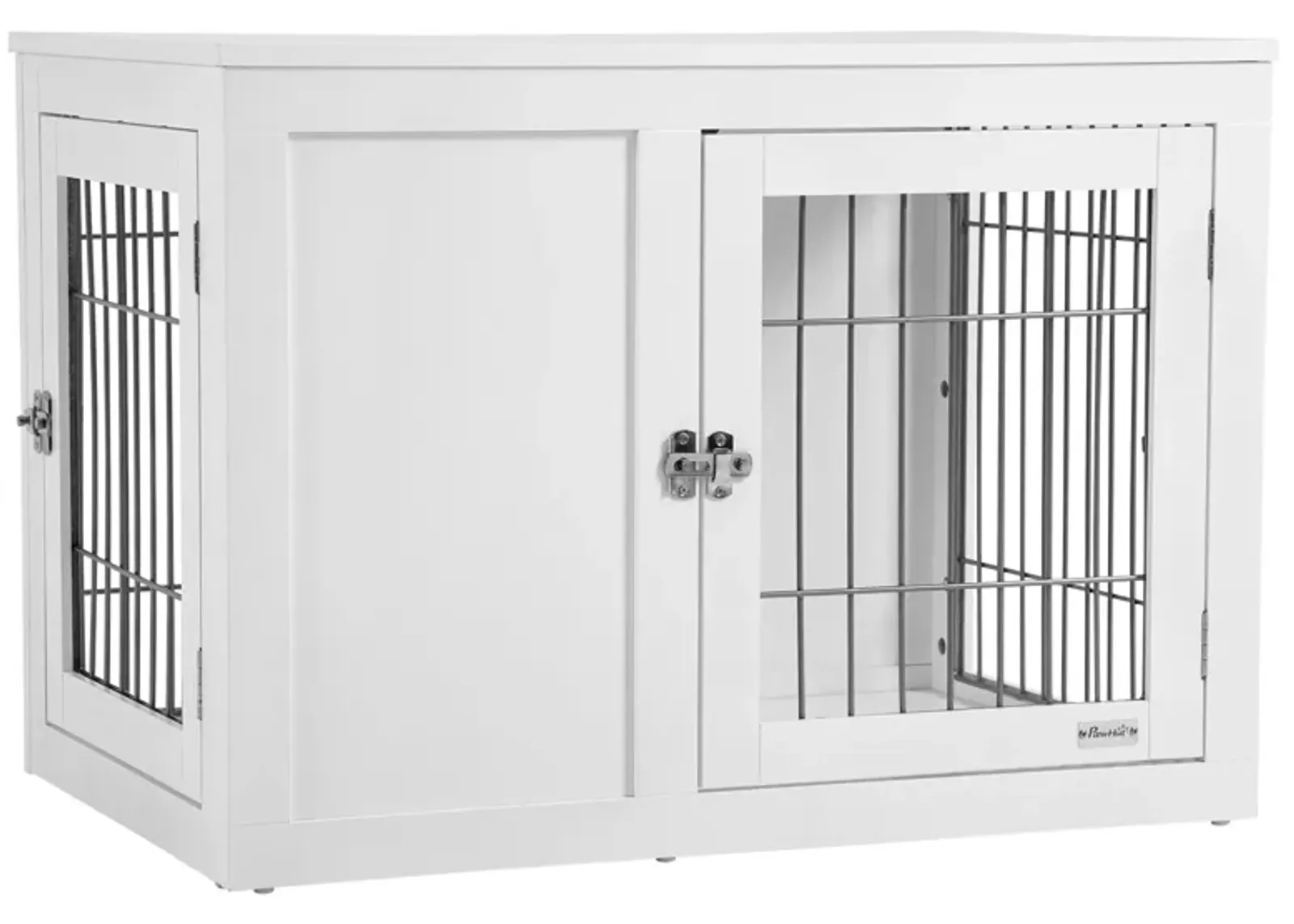 White Pet Furniture: 33" Indoor Dog Crate End Table with Locks