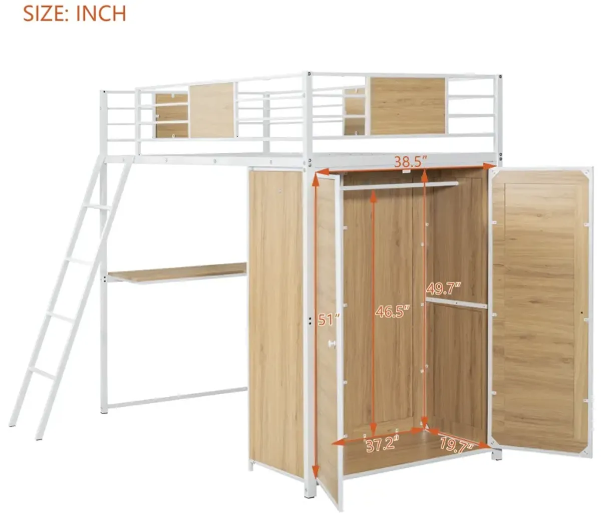 Merax Loft bed with L-shape Desk and Wardrobe