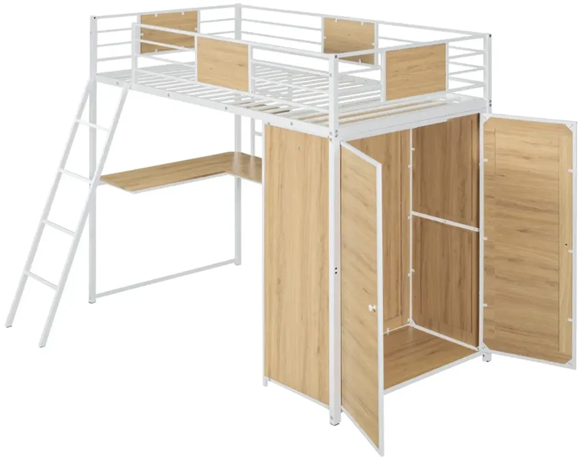 Merax Loft bed with L-shape Desk and Wardrobe