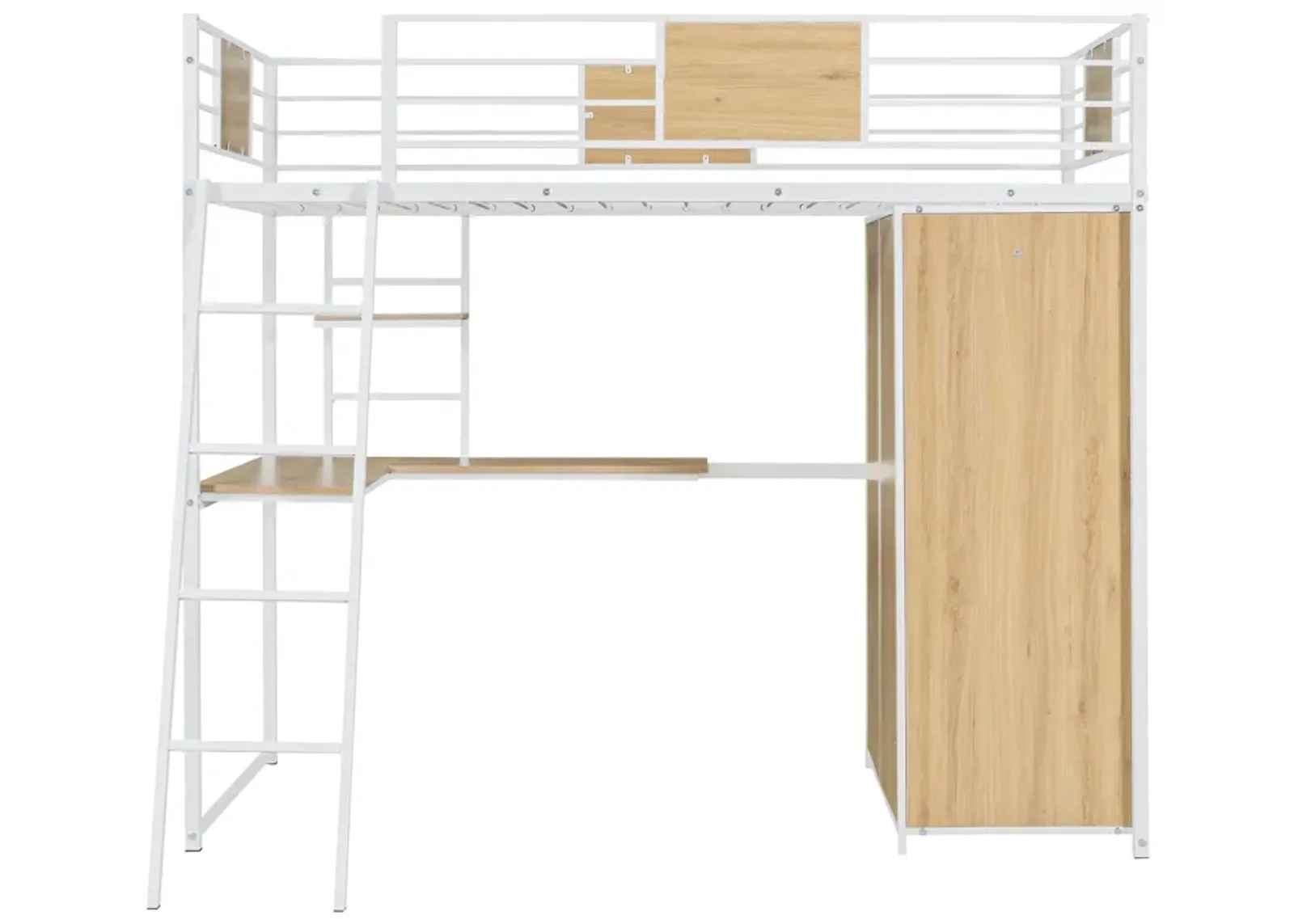 Merax Loft bed with L-shape Desk and Wardrobe