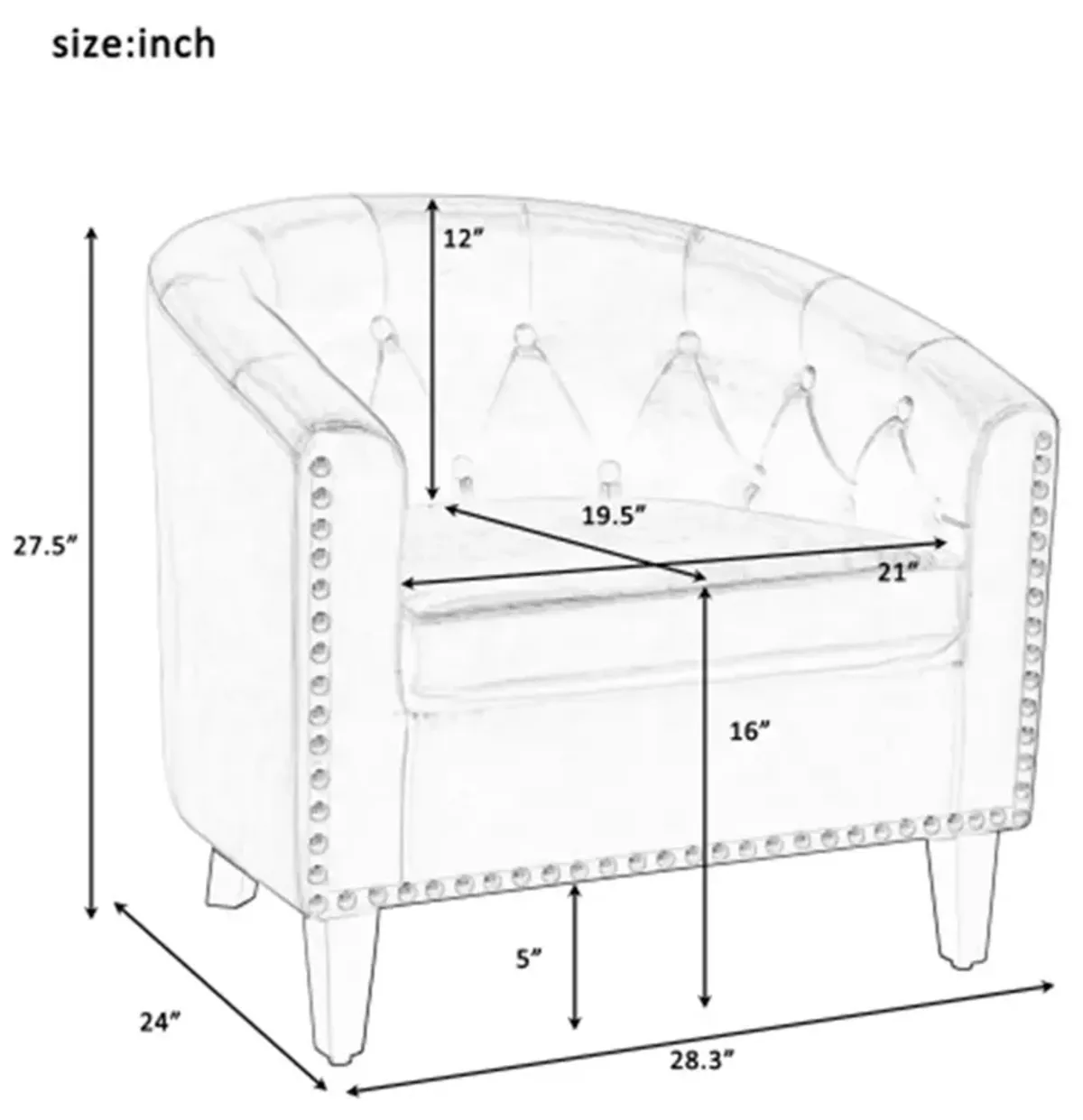 PU Leather Tufted Barrel ChairTub Chair for Living Room Bedroom Club Chairs