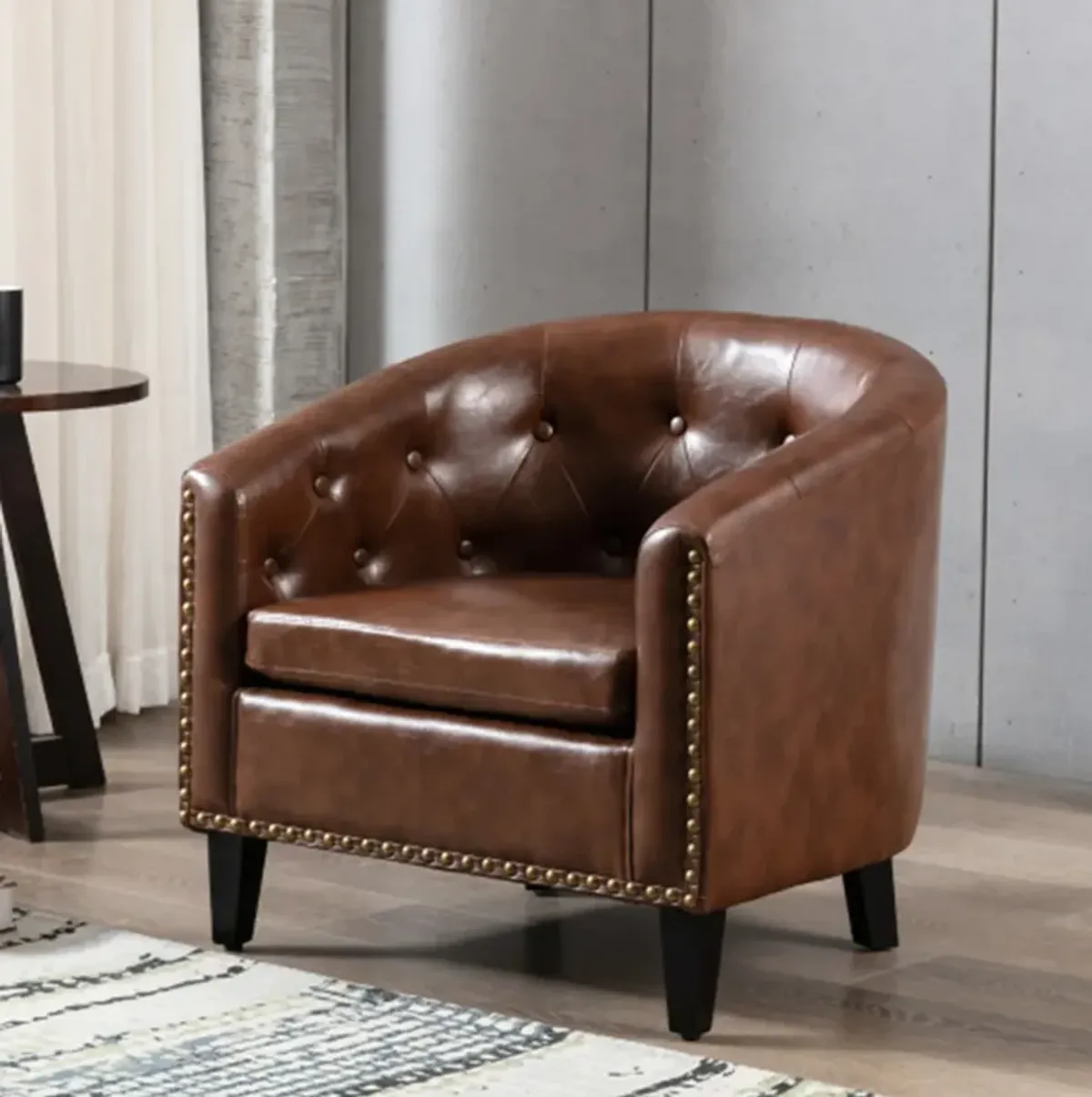 PU Leather Tufted Barrel ChairTub Chair for Living Room Bedroom Club Chairs