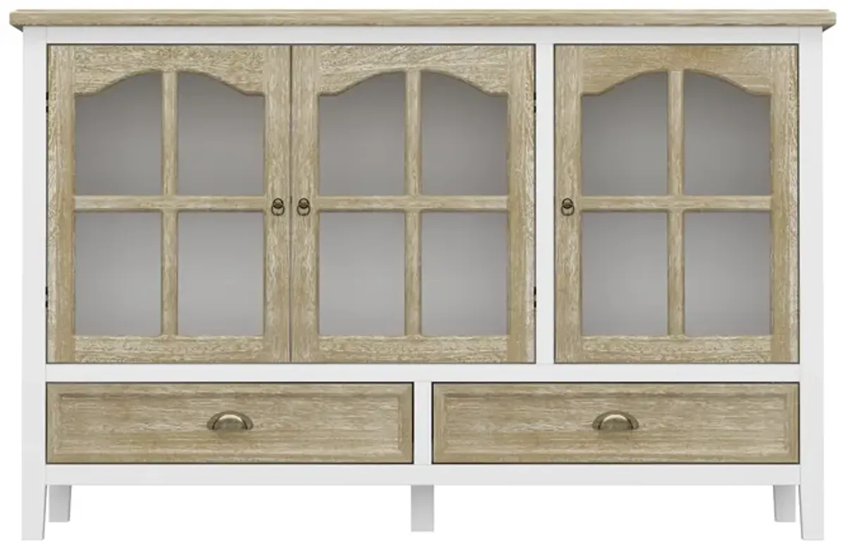 FUFU&GAGA Modern White 3-Door 2-Drawer Sideboard – Elegant & Spacious Dining Room Buffet Cabinet with Metal Handles (55.1" W x 35.4" H x 15.7" D), Brown