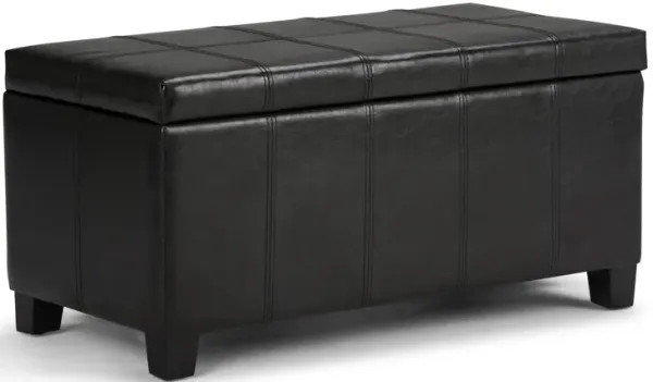 Dover 36 inch Wide Contemporary Rectangle Storage Ottoman Bench in Midnight Black Faux Leather