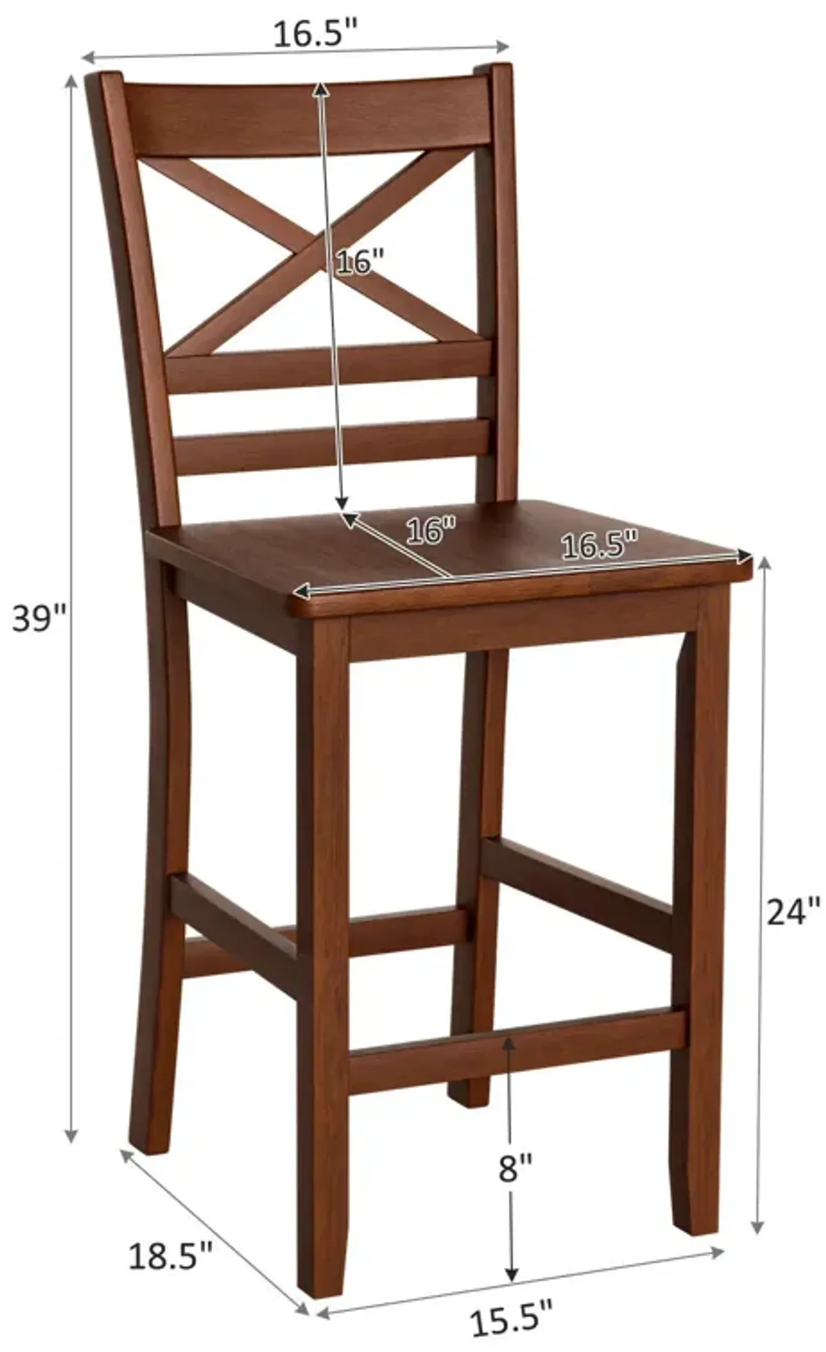 Set of 2 Bar Stools 25 Inch Counter Height Chairs with Rubber Wood Legs