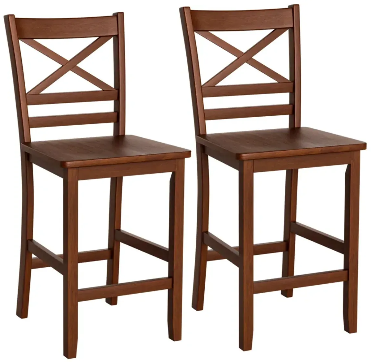 Set of 2 Bar Stools 25 Inch Counter Height Chairs with Rubber Wood Legs