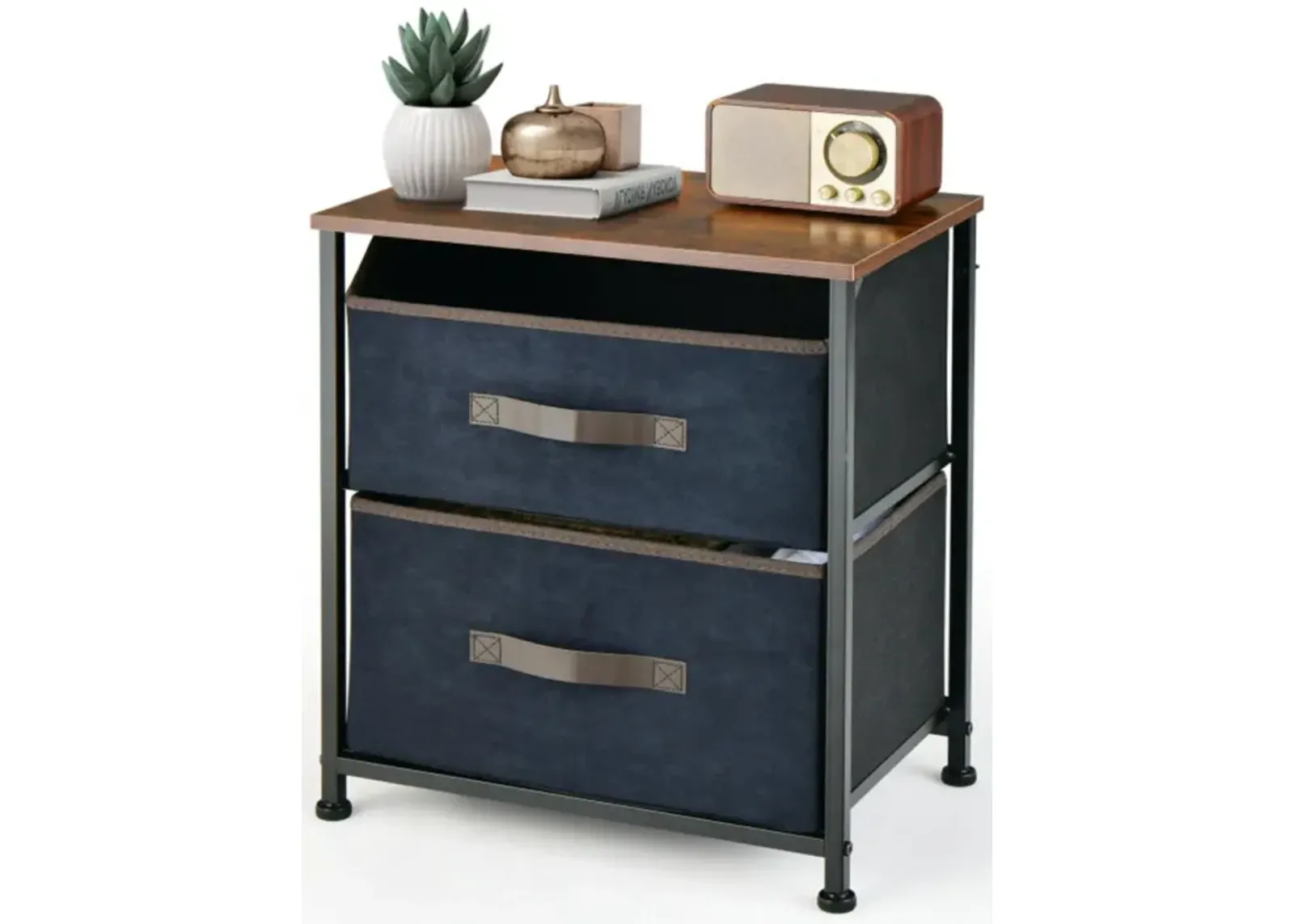 Hivvago 20 Inch Height Industrial Nightstand with 2 Pull-out Fabric Drawers-Rustic Brown