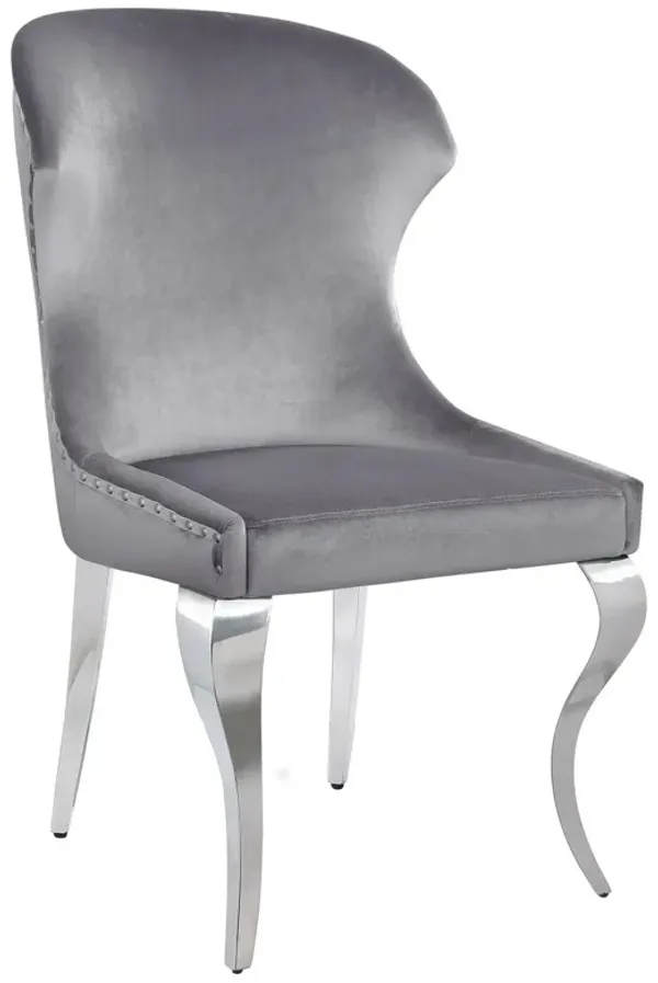 Cian 22 Inch Dining Chair, Curved, Cabriole Legs, Gray Velvet, Set of 2 - Benzara