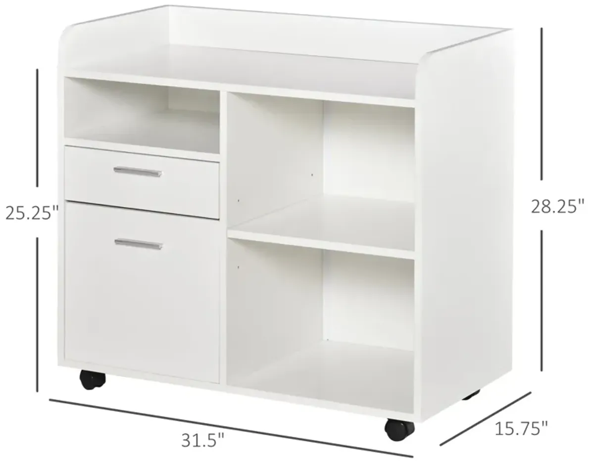 White Office Organizer: Mobile Filing Cabinet Printer Stand