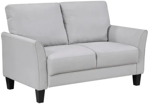 Xumo Loveseat, Light Gray Fabric, 56 Inch, Black Tapered Wood Legs - Benzara
