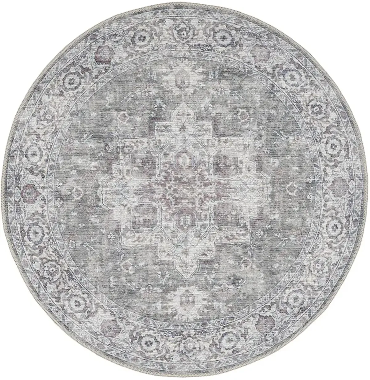 Machine Washable Series 1 SR101 Ivory/Gray 4' x Round Rug