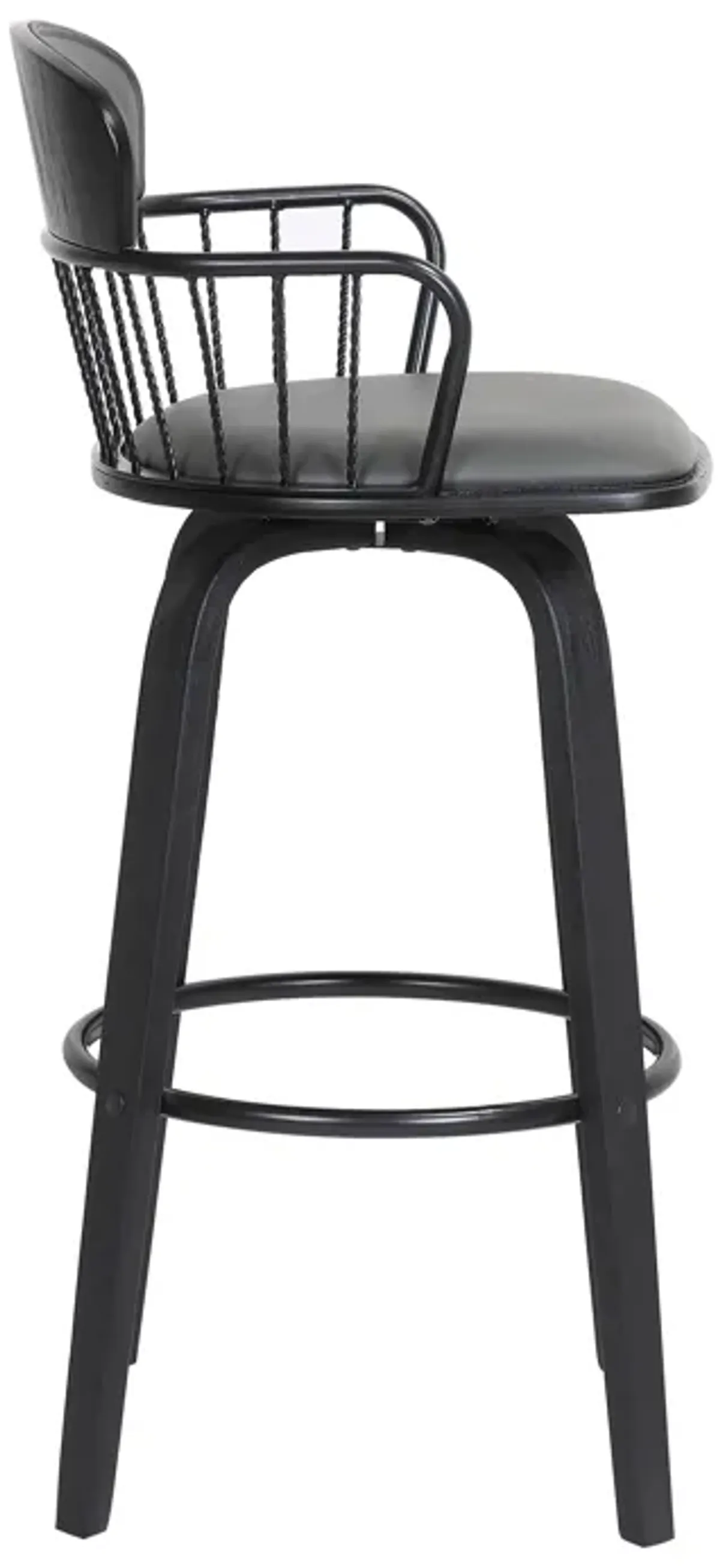 Willow Swivel Black Wood Counter Stool in Grey Faux Leather with Black Metal