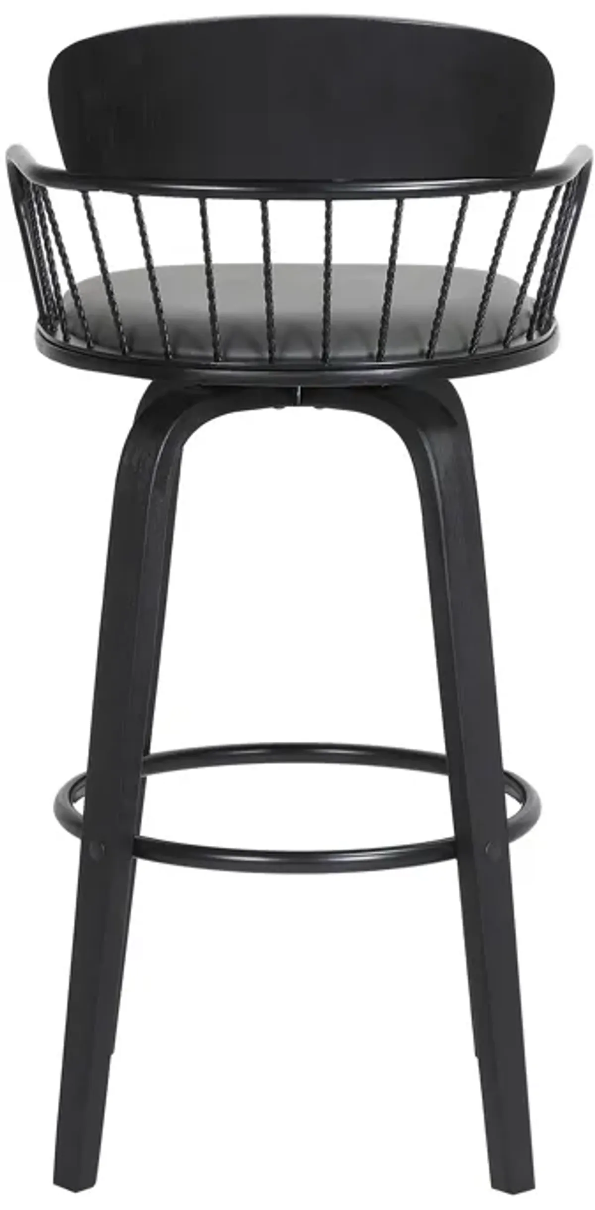 Willow Swivel Black Wood Counter Stool in Grey Faux Leather with Black Metal