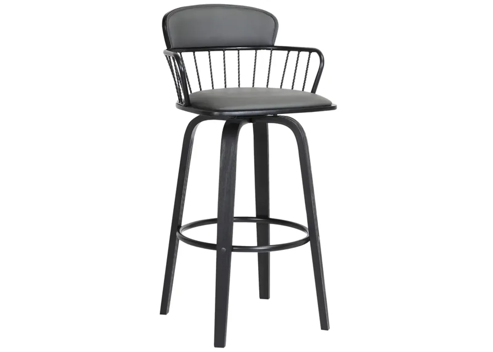 Willow Swivel Black Wood Counter Stool in Grey Faux Leather with Black Metal