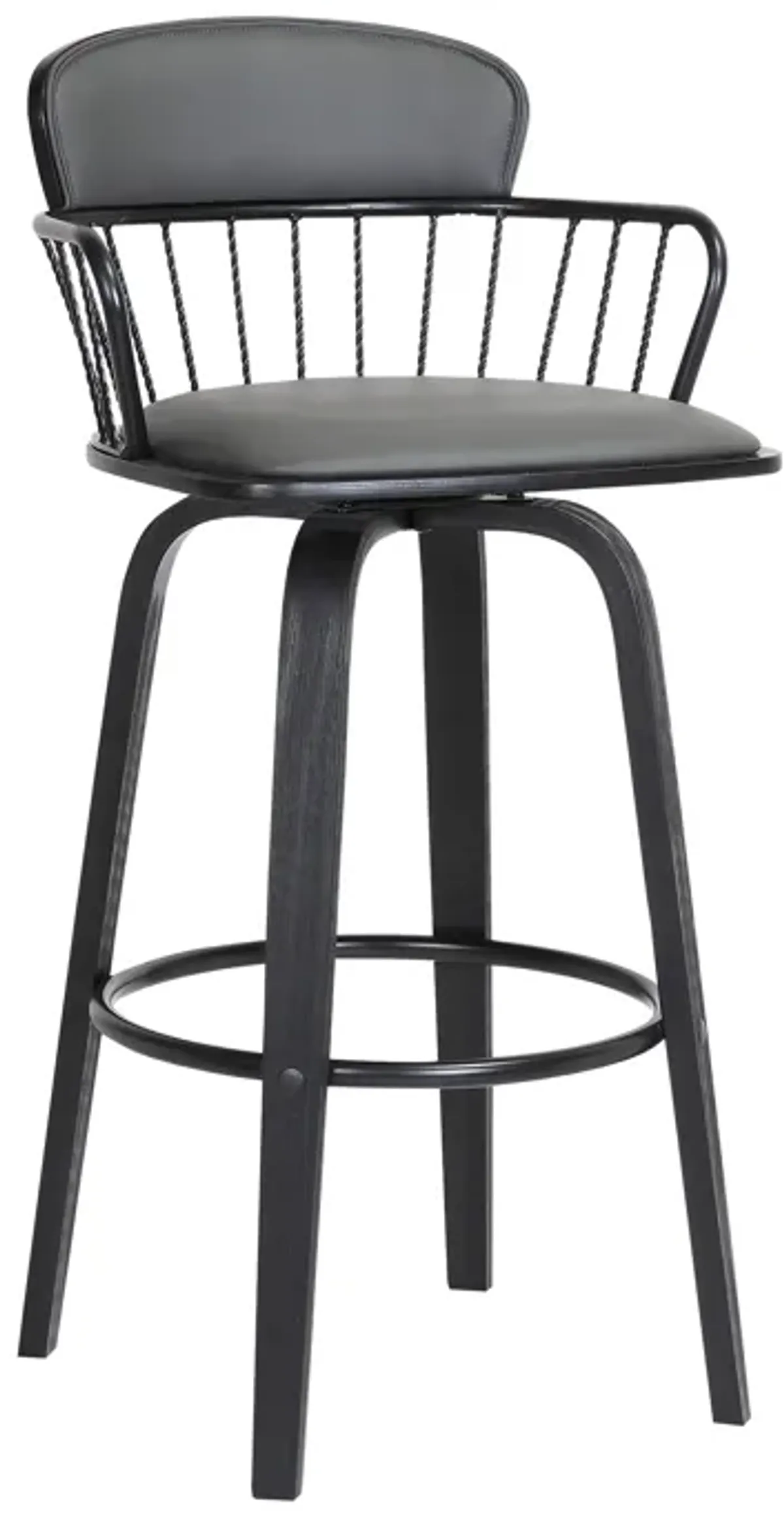 Willow Swivel Black Wood Counter Stool in Grey Faux Leather with Black Metal