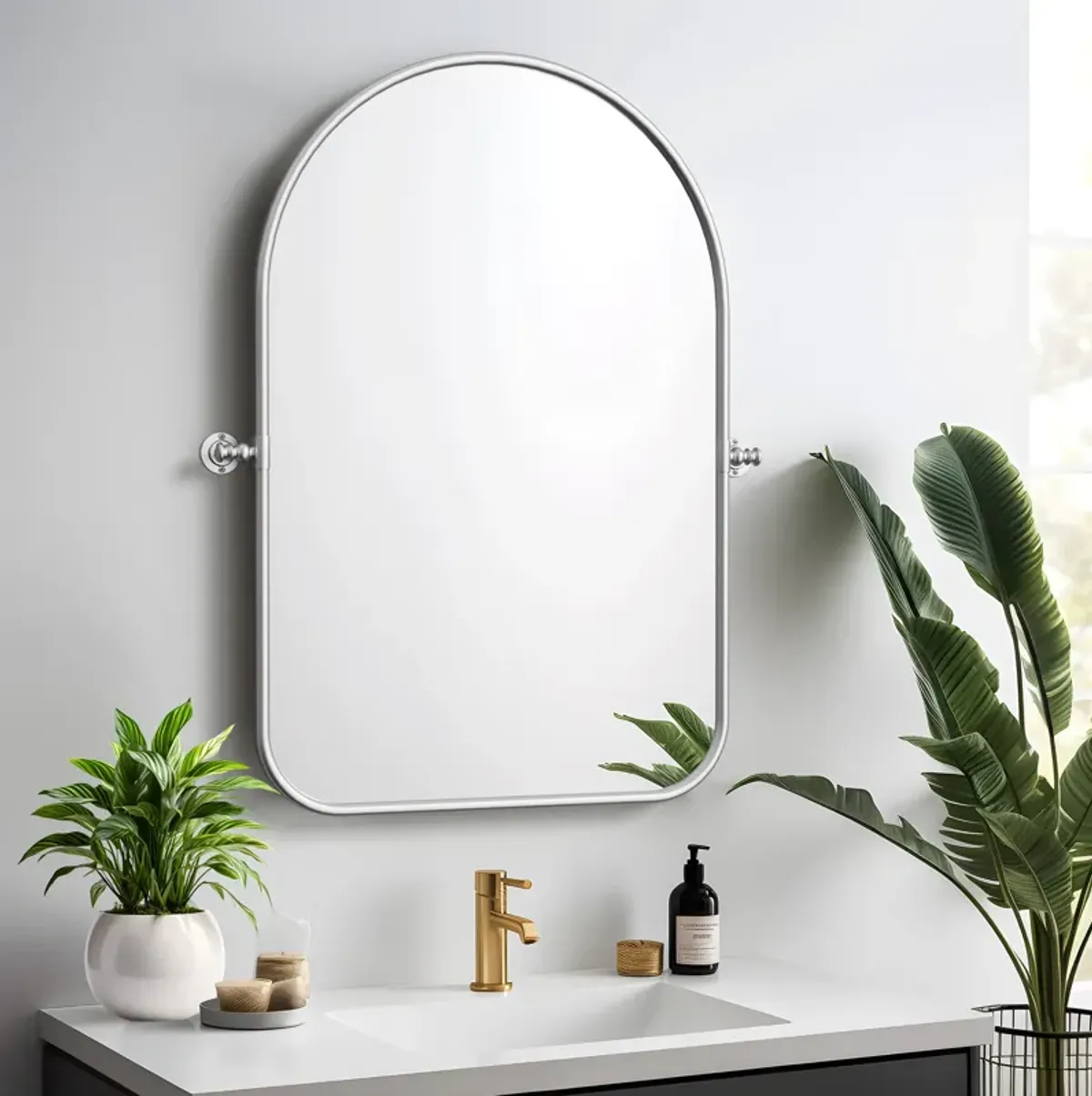 24*36  Arched Metal Sliver Framed Wall Mirror Round Corner Bathroom Vanity Mirror