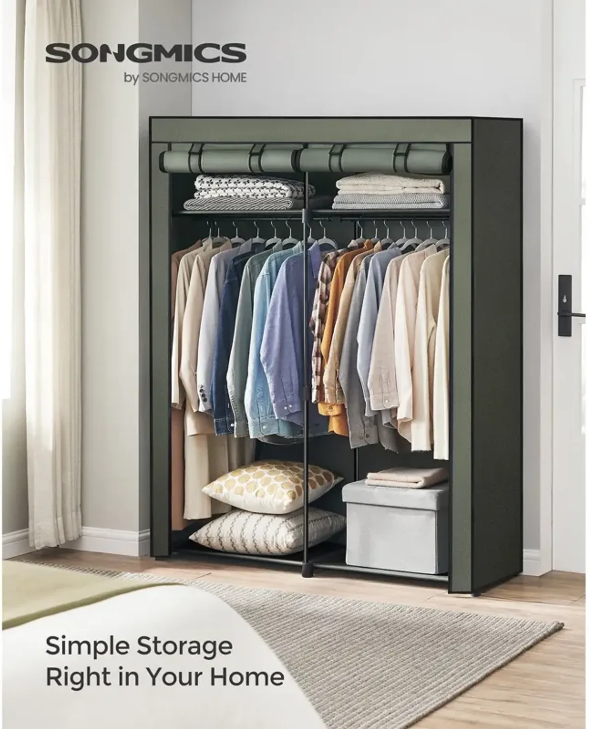 Portable Wardrobe with Hanging Rods for Closet Organization