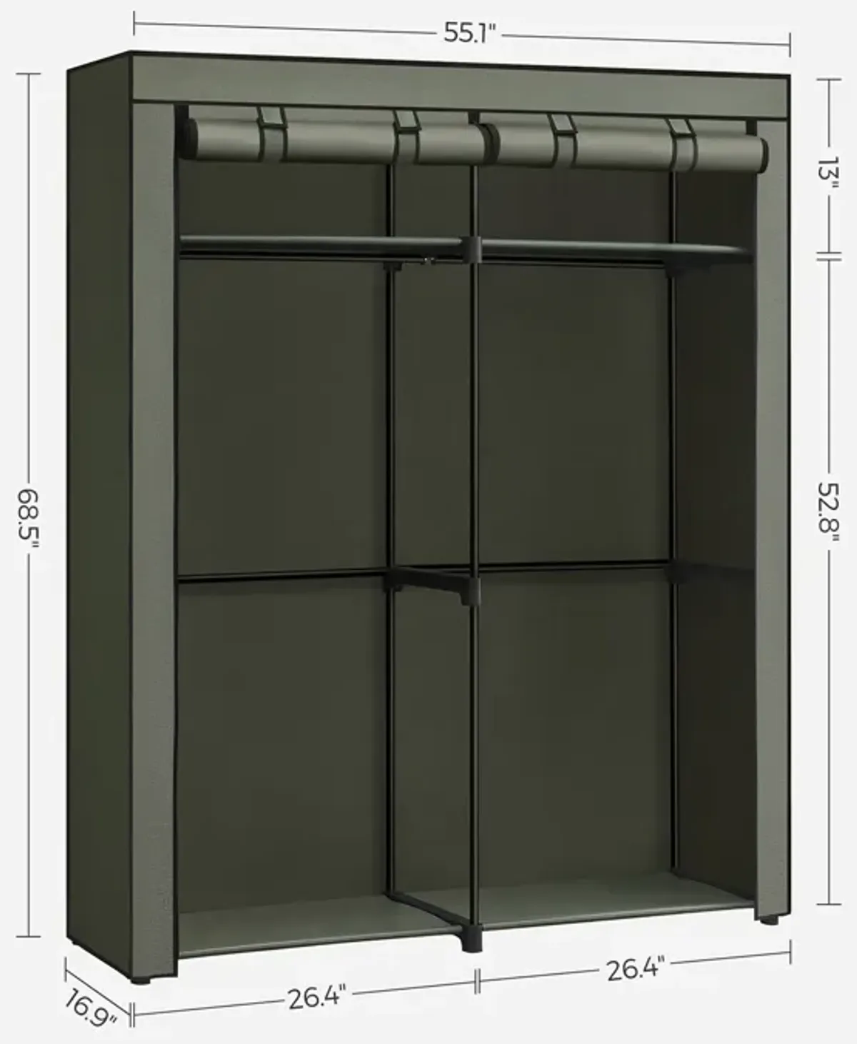 Portable Wardrobe with Hanging Rods for Closet Organization