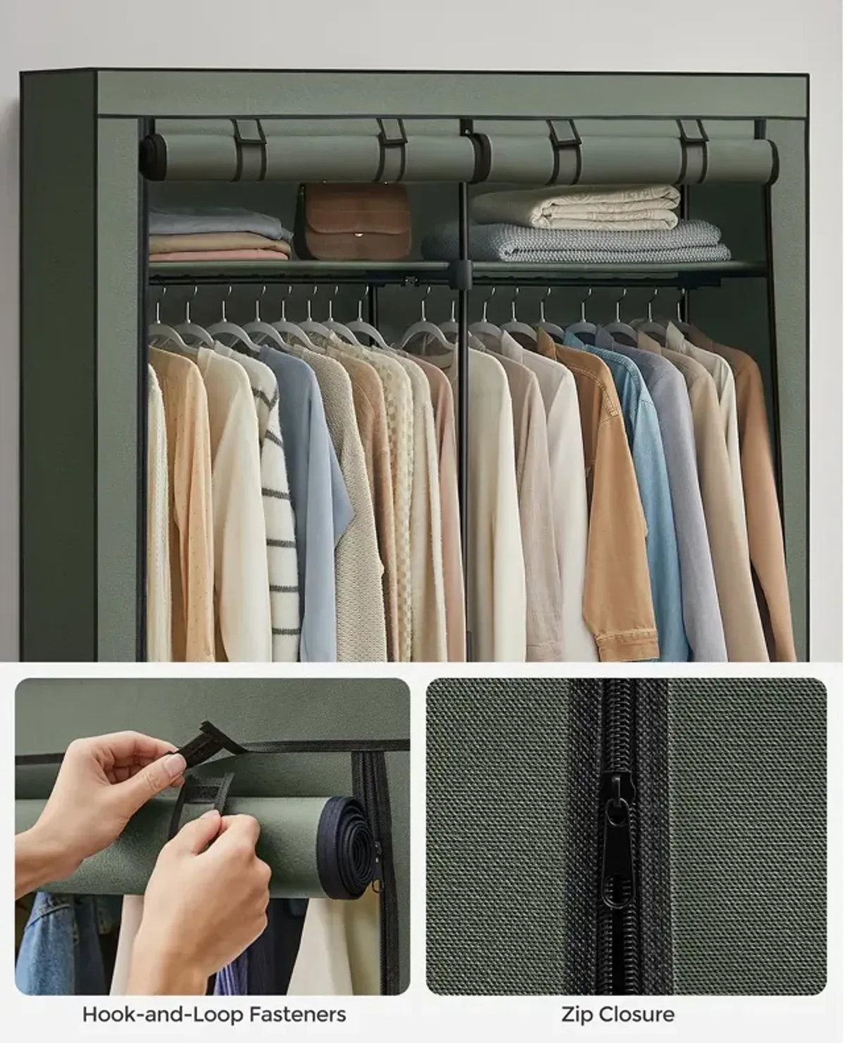 Portable Wardrobe with Hanging Rods for Closet Organization