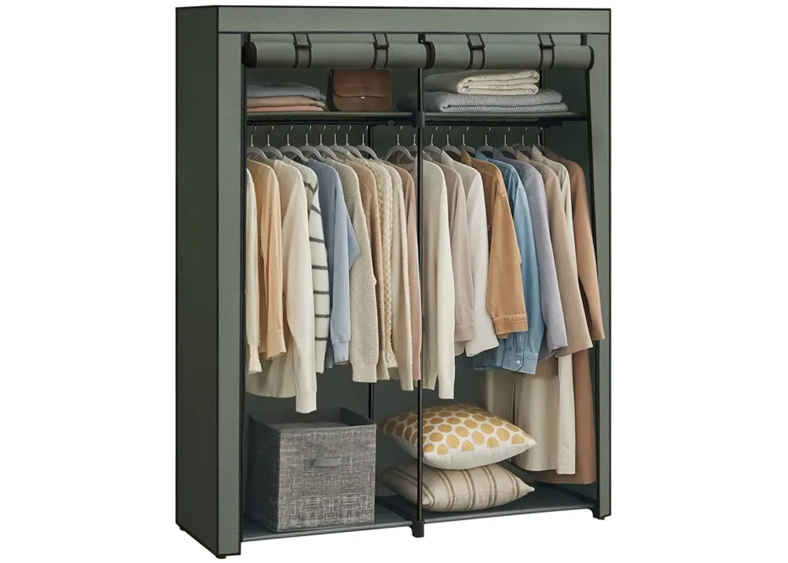 Portable Wardrobe with Hanging Rods for Closet Organization