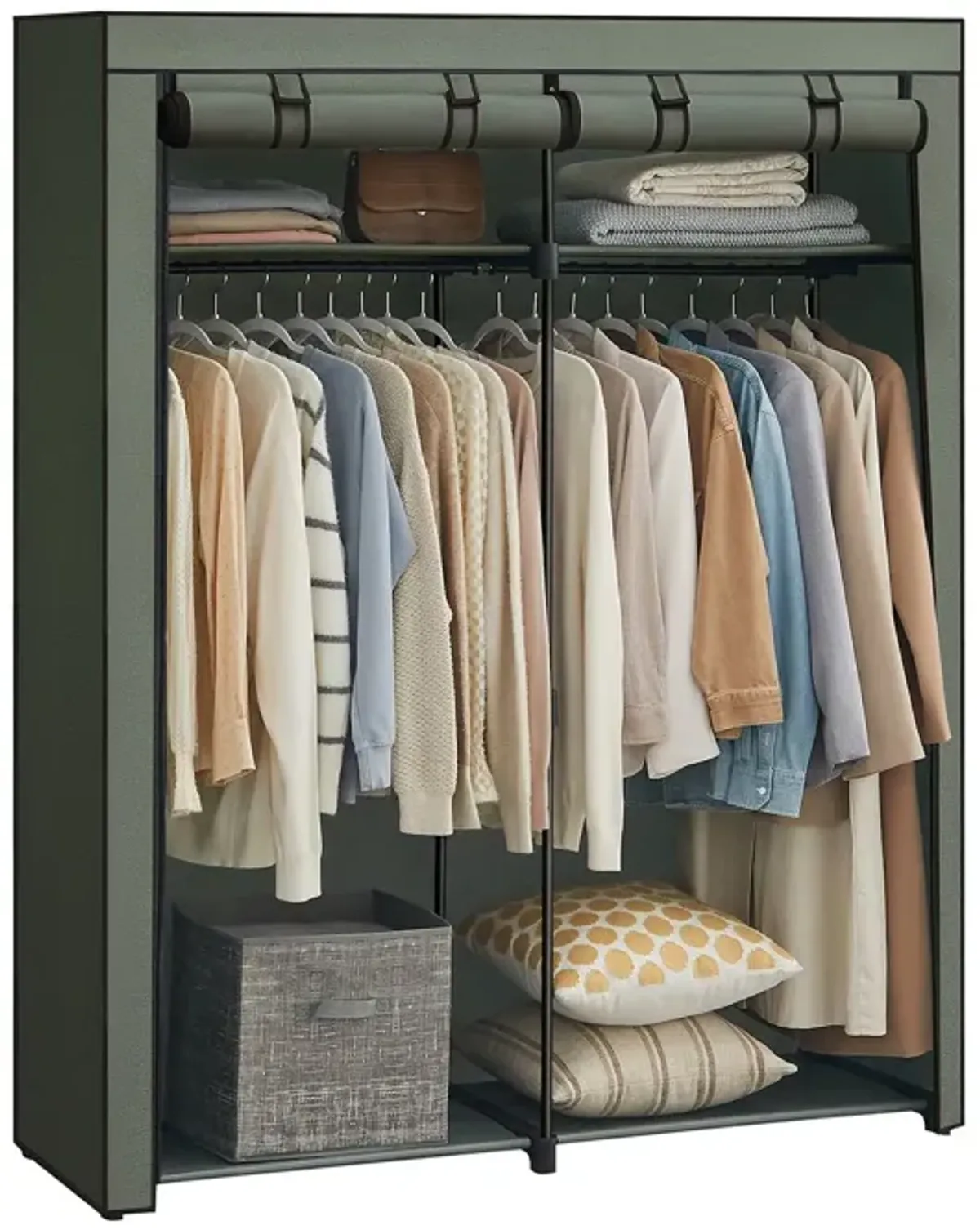 Portable Wardrobe with Hanging Rods for Closet Organization