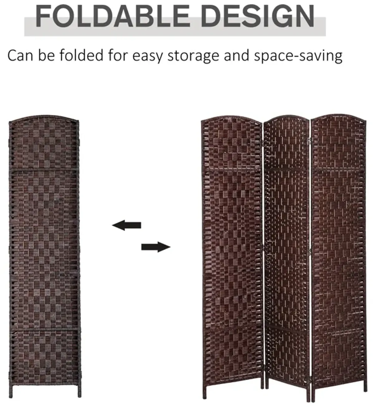 Brown Privacy Screen: 3-Panel 6' Tall Folding Wicker Room Divider