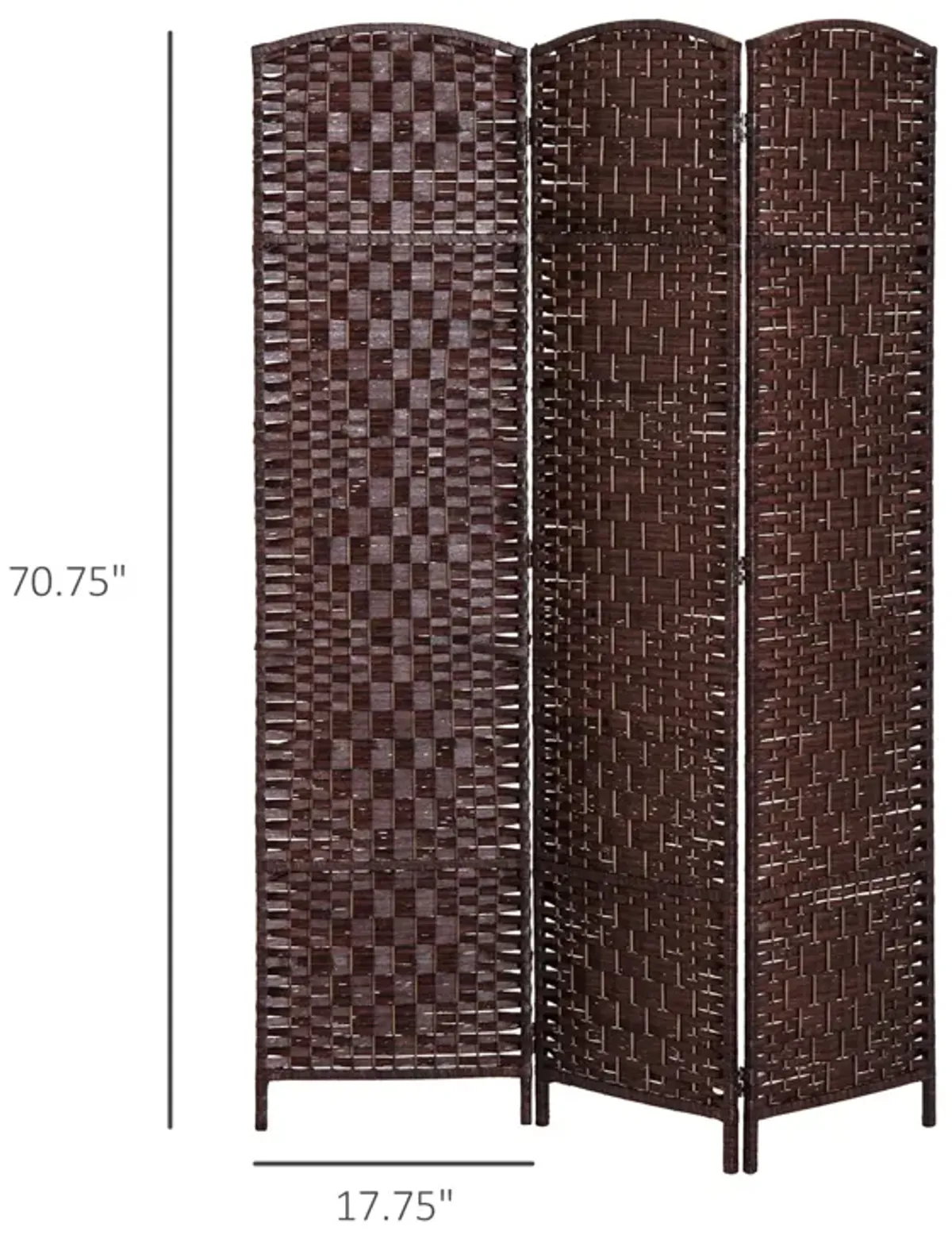 Brown Privacy Screen: 3-Panel 6' Tall Folding Wicker Room Divider