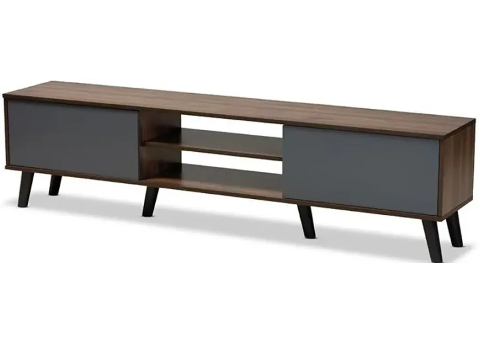 Multi-Tone Grey and Walnut Brown Finished Wood TV Stand