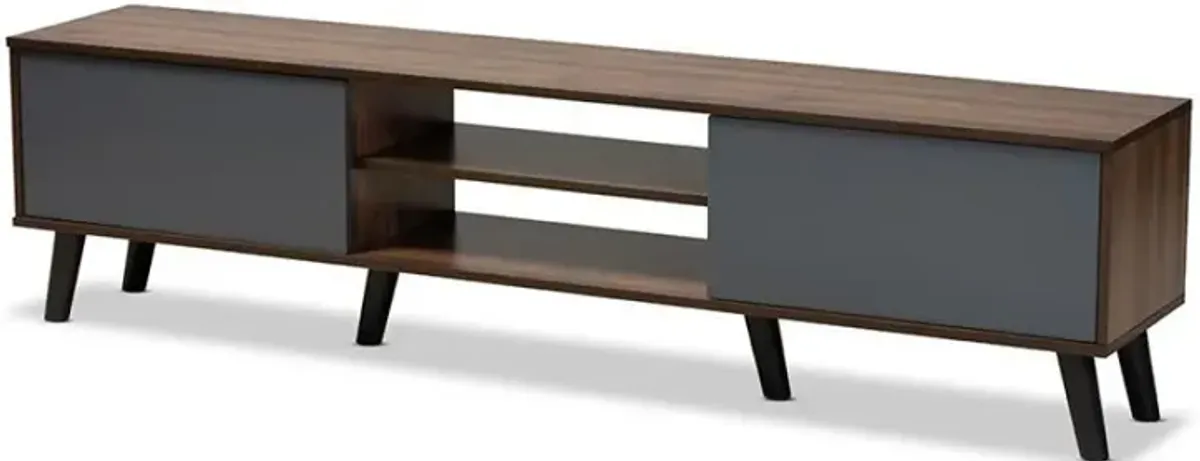 Multi-Tone Grey and Walnut Brown Finished Wood TV Stand