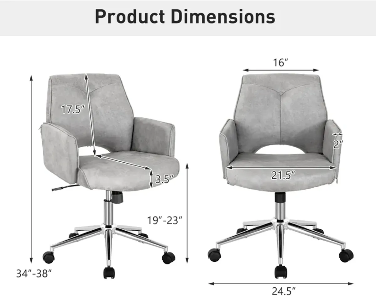 Adjustable Hollow Mid Back Leisure Office Chair with Armrest-Gray