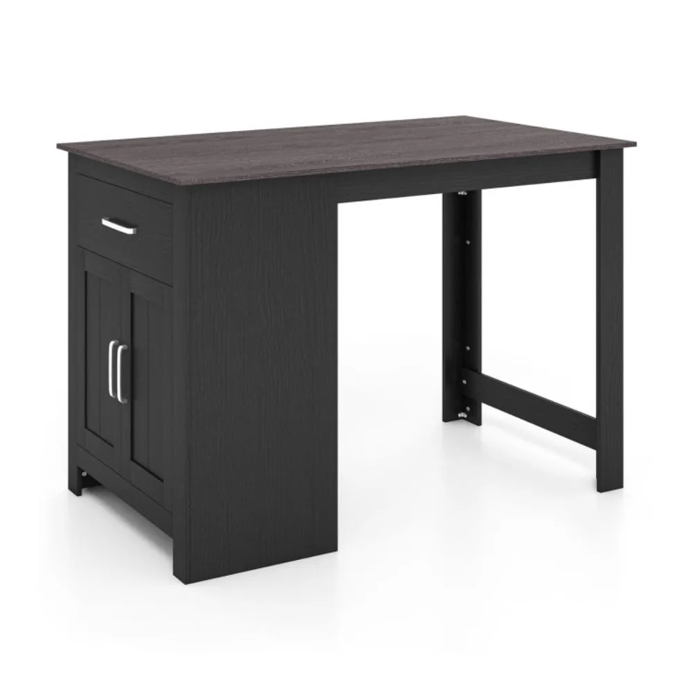 Hivago Counter Height Bar Table with Storage Cabinet and Drawer