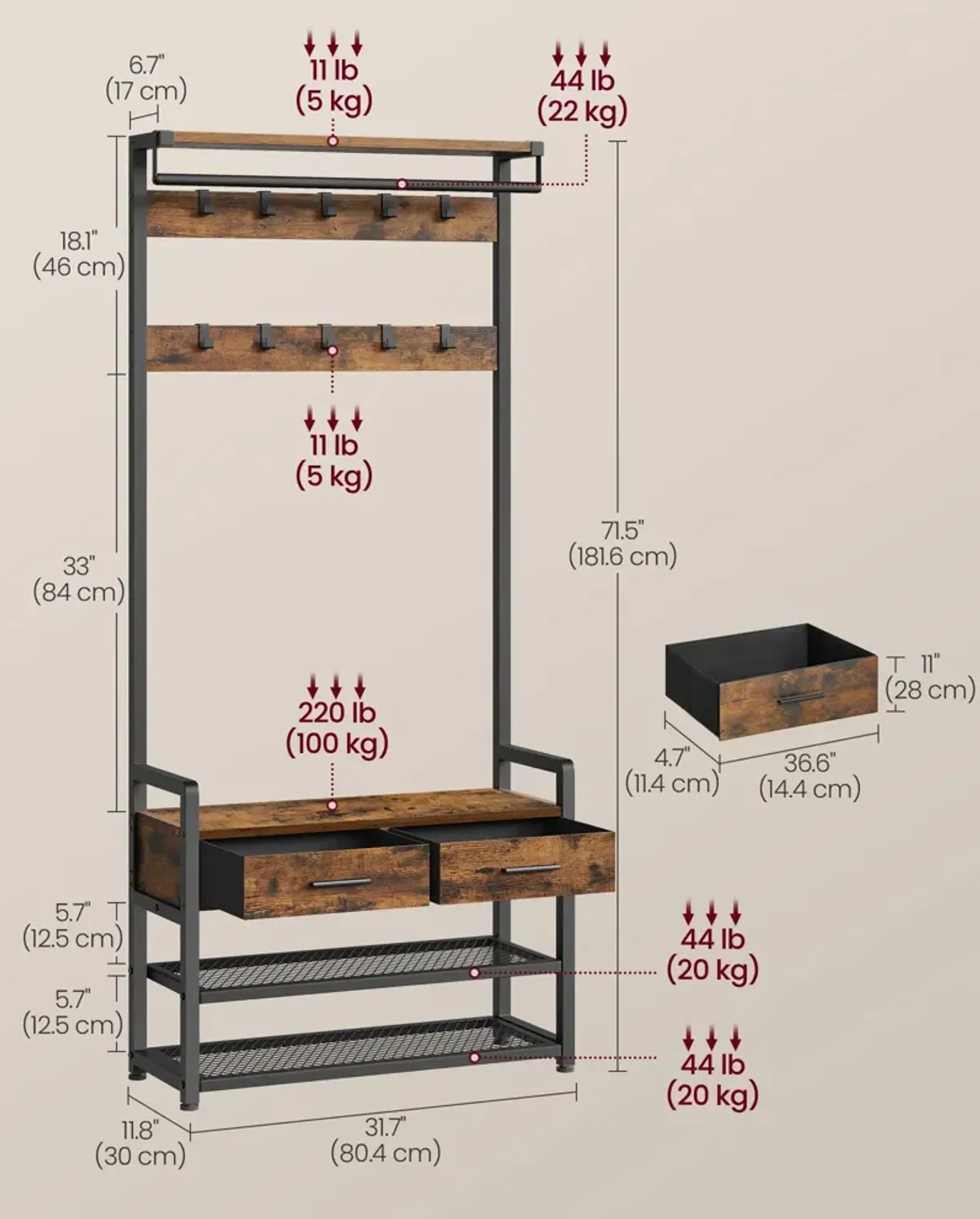 Hall Tree with Bench and Shoe Storage