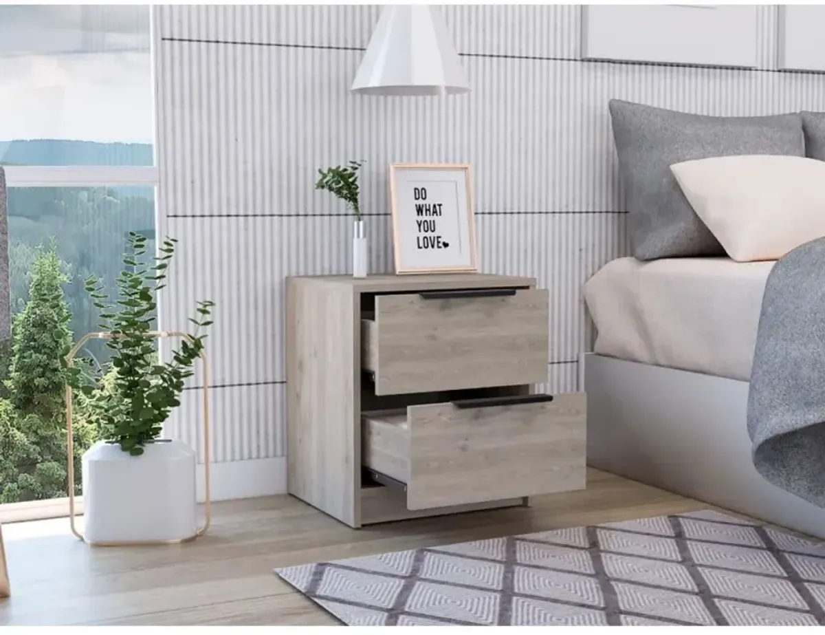 Kaia Nightstand, Two Drawers, Metal Handle - Light Gray