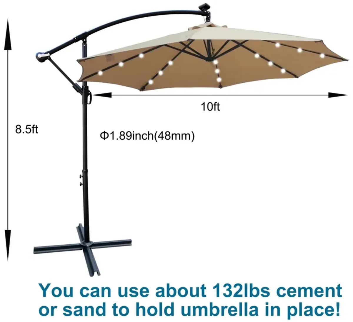 10FT Solar-Powered LED Outdoor Patio Umbrella - Waterproof & Lighted