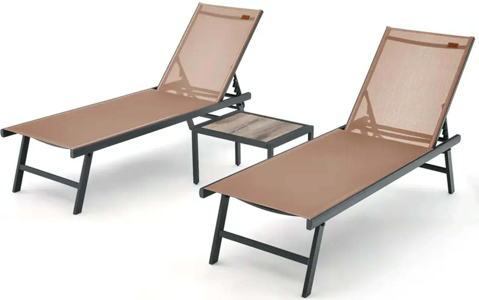 3 Pieces Patio Chaise Lounge Chair and Table Set for Poolside Yard