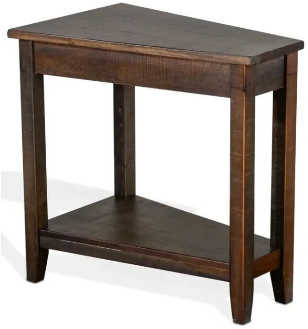 Flint Chairside Table with Shelf, 24 Inch Angled Dark Brown Mahogany - Benzara