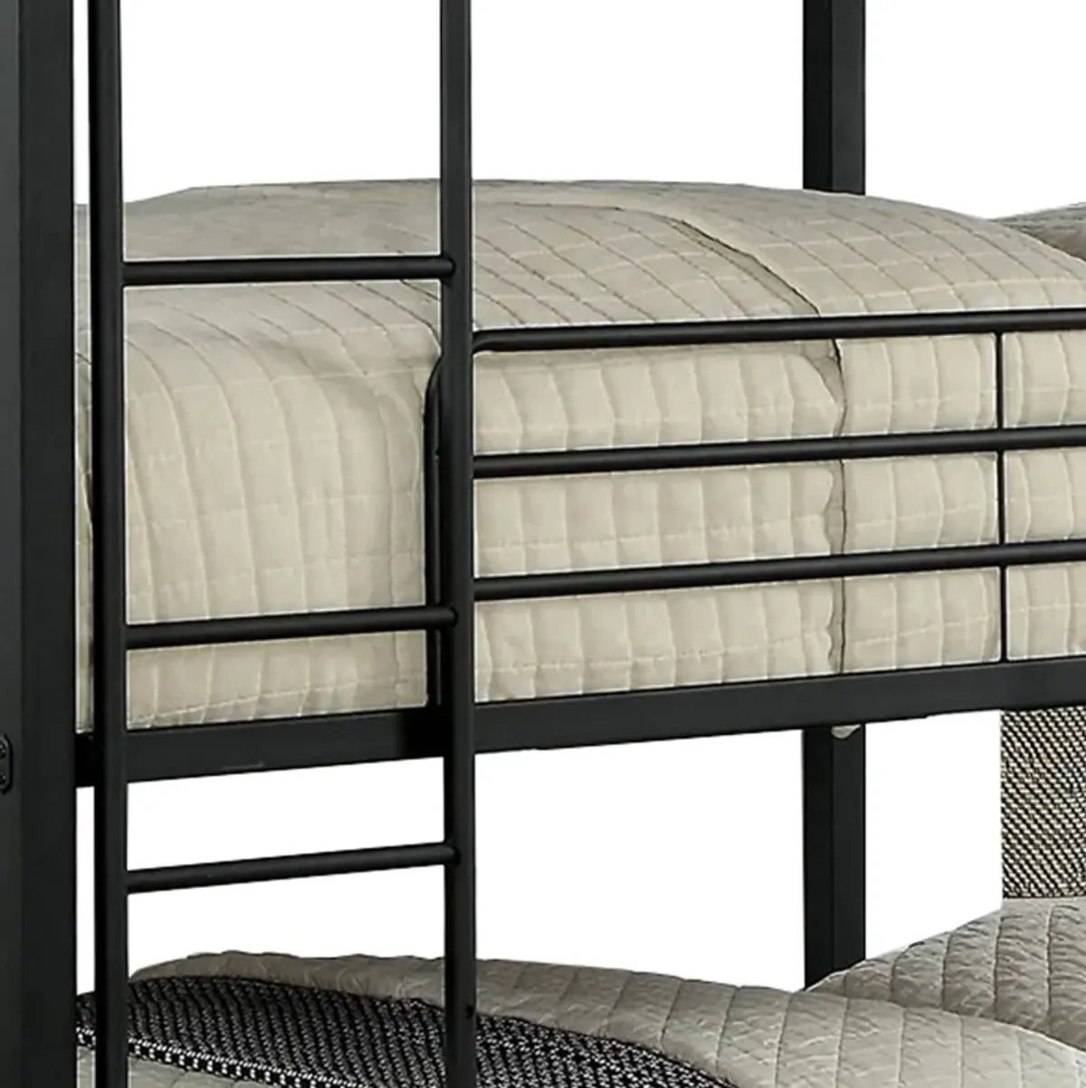 Industrial Style Full Triple Decker Bunk Bed with Ladder, Black-Benzara