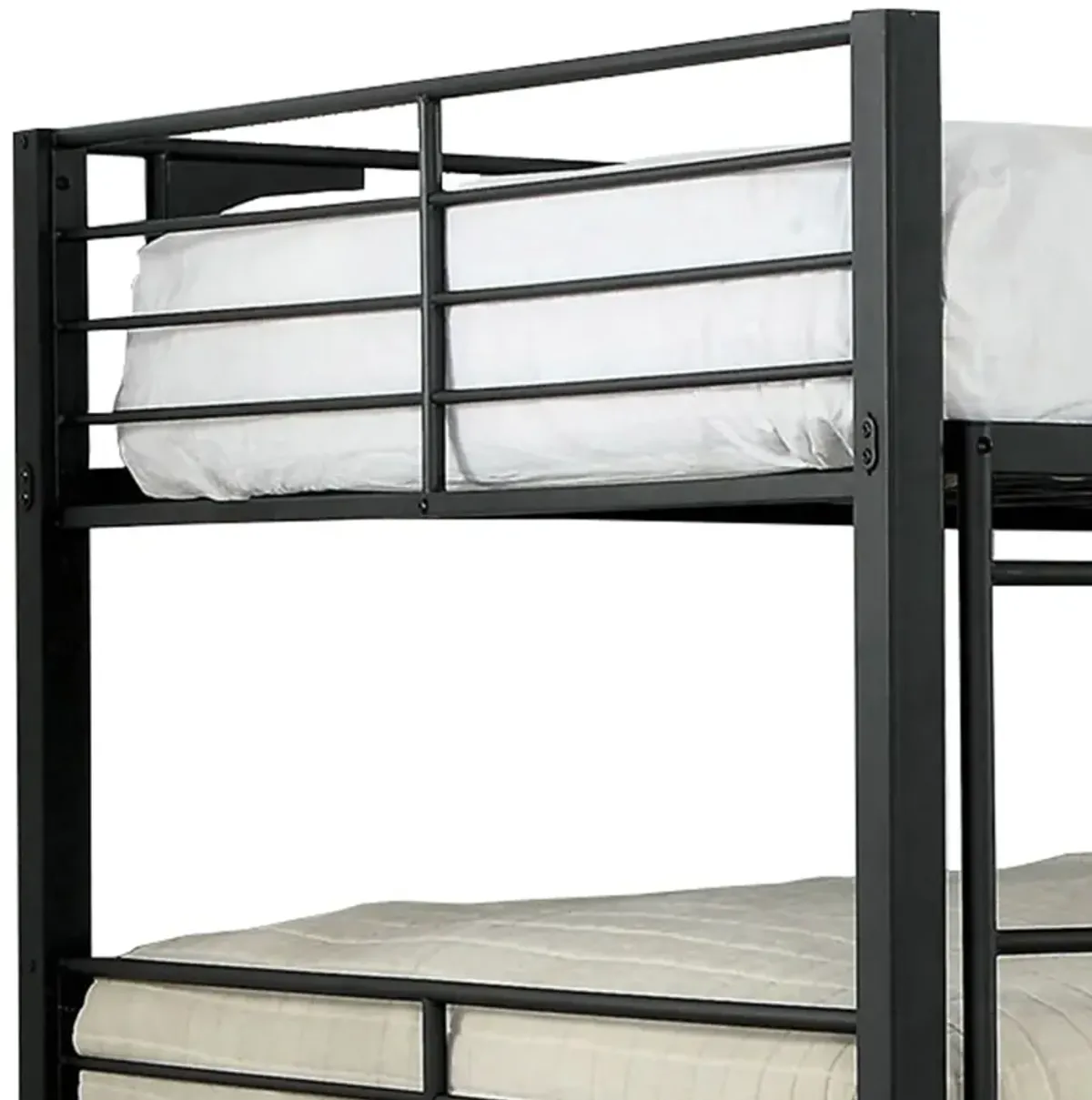 Industrial Style Full Triple Decker Bunk Bed with Ladder, Black-Benzara