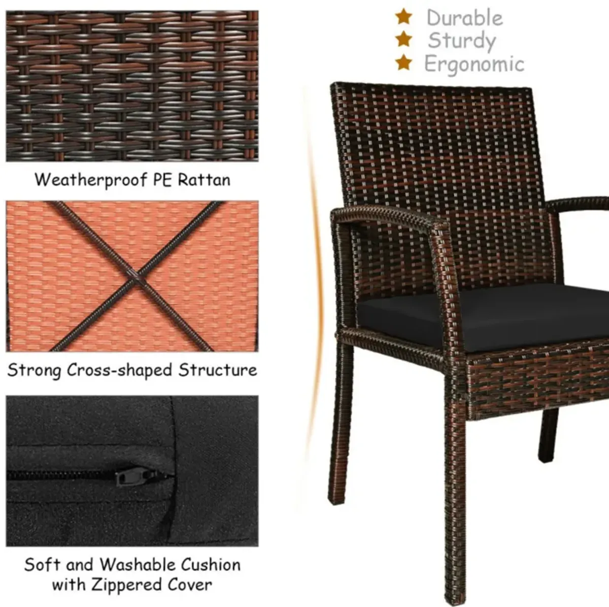 Mondawe 7 Pcs Patio Dining Set,Acacia Wood Table with 2.16" Umbrella Hole & 6 Cushioned Armchairs