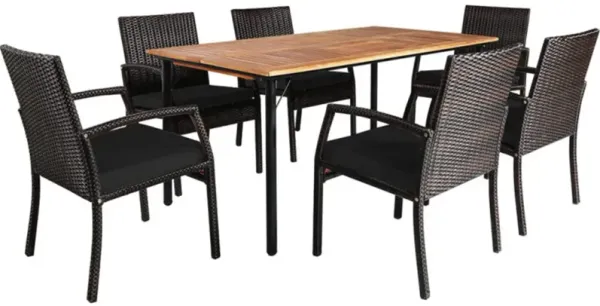 Mondawe 7 Pcs Patio Dining Set,Acacia Wood Table with 2.16" Umbrella Hole & 6 Cushioned Armchairs