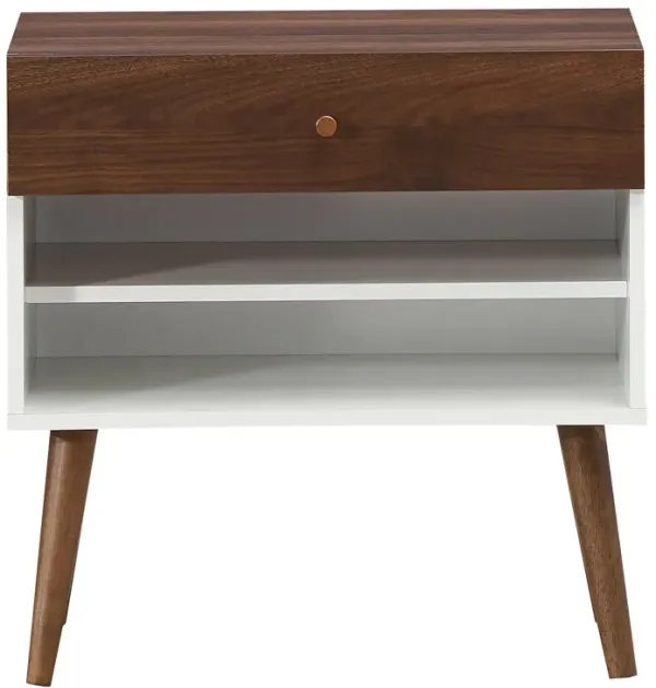 Mid-Century Nightstand with Drawer and Rubber Wood Legs