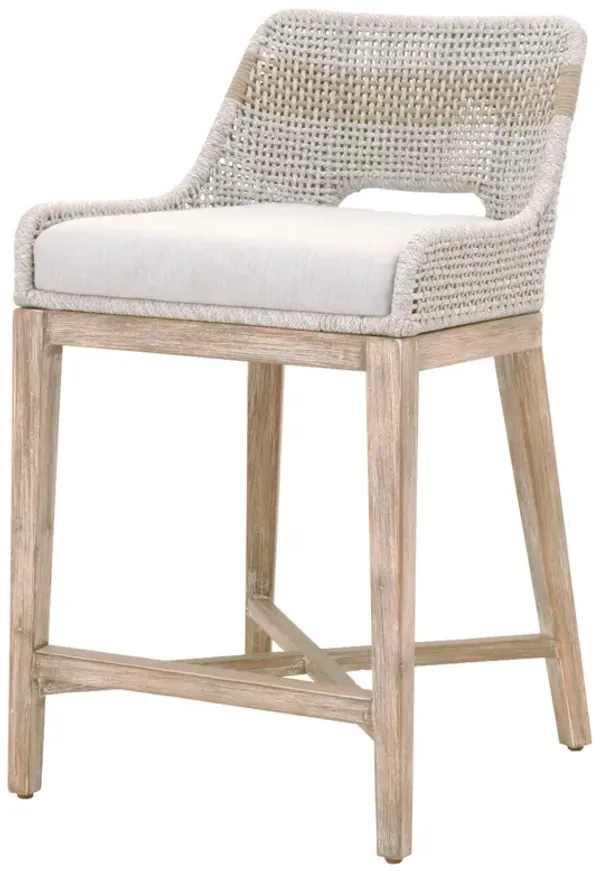 Interwoven Rope Counter Stool with Stretcher and Cross Support, Light Gray-Benzara