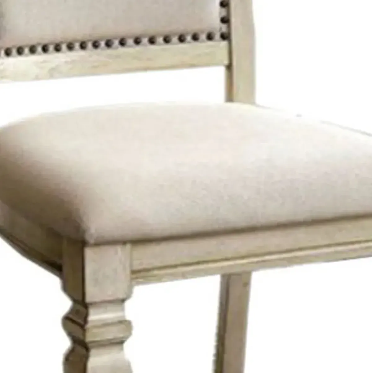 Nailhead Trim Fabric Upholstered Wooden Side Chair, Set of 2, Beige-Benzara